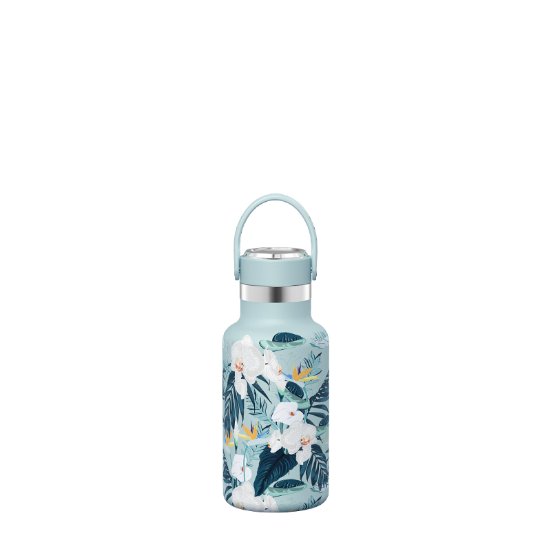 Floral, botella de agua de acero inoxidable ultraligera estampada, 12OZ / 350ML