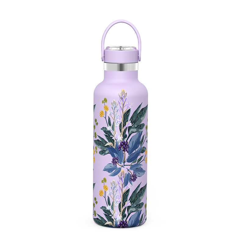 Floral, botella de agua de acero inoxidable ultraligera estampada, 25OZ / 750ML